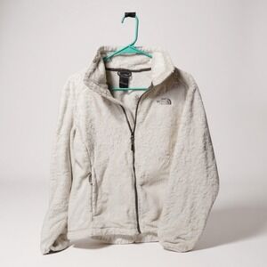 The North Face White Fleece Zip Up Jacket Womens M Medium Fuzzy Cozy Outerwear